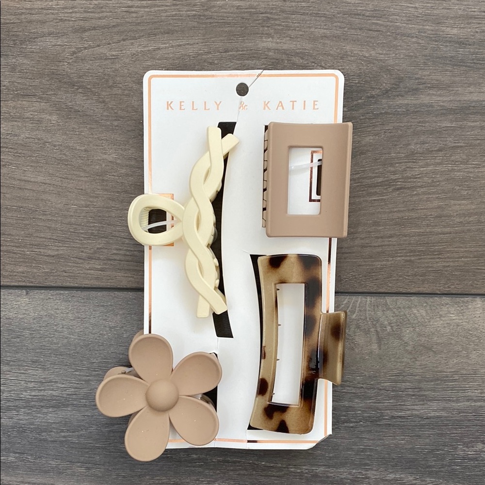 Kelly & Katie Hair Clip Set - Cream and Brown